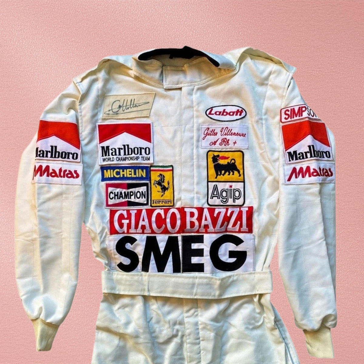 Gilles Villeneuve Signed Ferrari 1980 F1 Replica Embroidered Race Suit