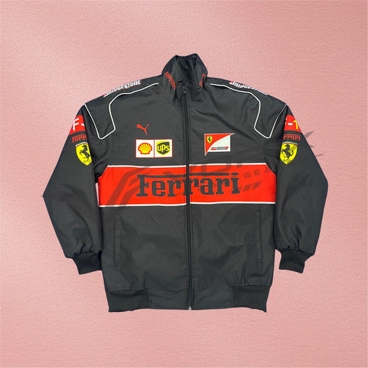 Black Ferrari Vintage Racing Jacket – Retro F1 Style